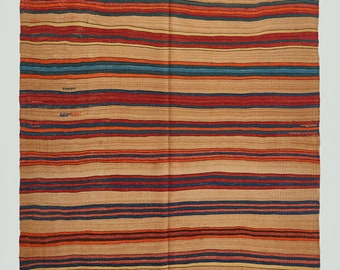 Vintage Striped Kilim Rug: Handmade Anatolian Wool (5'1" x 7'3")