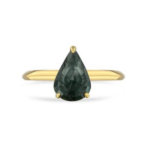 Pear Cut Sapphire Ring | Color Change Teal Stone | Yellow Gold Modern Ring