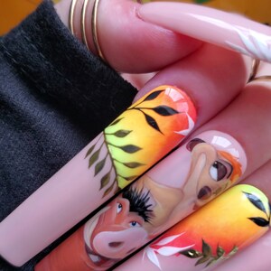 Hakuna Matata Hand Painted Press On Nails Nail Art False Nails Glue On Nails Gift For Her image 2