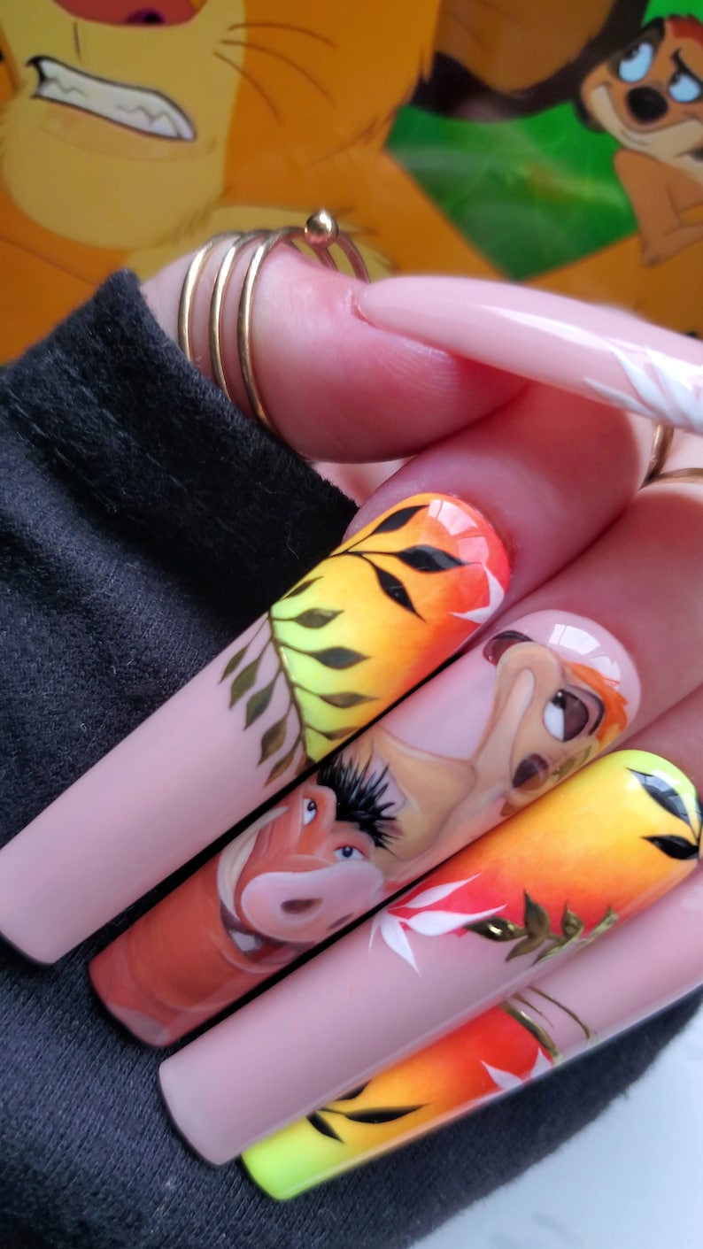 Hakuna Matata Hand Painted Press On Nails Nail Art False Nails Glue On Nails Gift For Her image 2