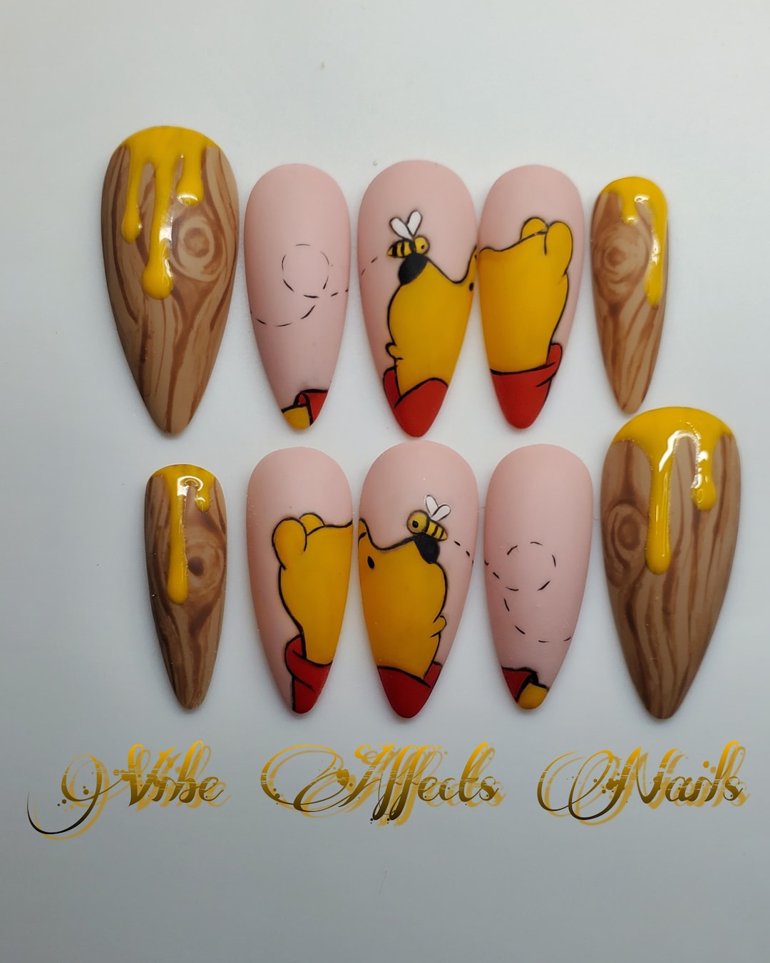 Pooh Bear & Honey Spring Hand Painted Press on Nails Nail Art False