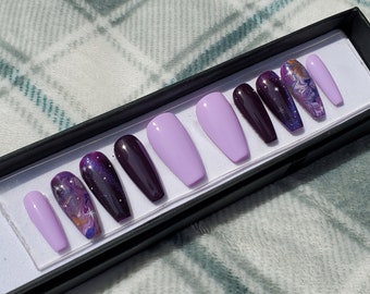 ギャラクシードリームプレスオンネイル｜紫とピンクのグラデーションに