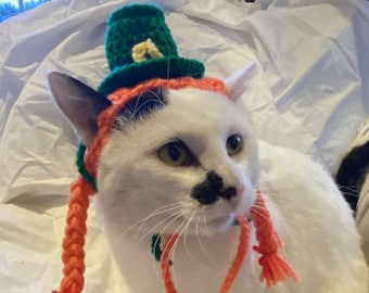 St Patrick’s Crochet Hat for cat or small dog (cat accessories, small animal accessories, pet hat costume, cat hat, cat gifts, knitted)