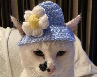 Flower Bucket Hat Crochet Hat for cat or small dog (cat accessories, small animal accessories, pet hat costume, cat hat, cat gifts, knitted)