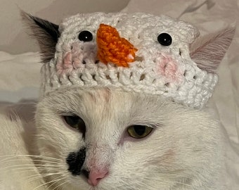 Snowman Crochet Hat for cat or small dog (cat accessories, small animal accessories, pet hat costume, cat hat, cat gifts, knitted, yarn)