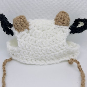 Cow Hat Crochet Hat for cat or small dog (cat accessories, small animal accessories, pet hat costume, cat hat, cat gifts, knitted, yarn)