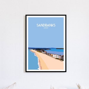 Zandbanken, reisposter Dorset | Kunstdruk Sandbanks Beach, Poole, Verenigd Koninkrijk