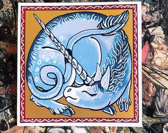 Medieval Blue and Gold Unicorn Sticker