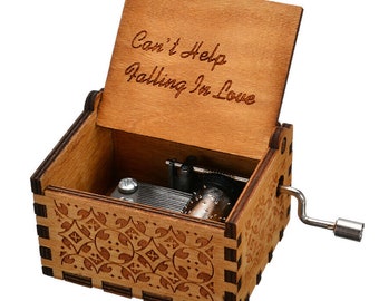 Wooden Music Box - Can't Help Falling In Love Music Box - Engraved Musical Box - Gifts for Birthday, Christmas Gifts, Valentine's Day