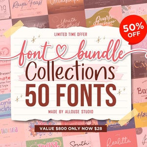 Font Bundle 50 Fonts - Crafting Fonts, Script Fonts, ProcreateFonts, Commercial Use Font, Handwritten Fonts, Farmhouse Fonts, Cricut Fonts