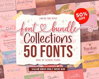 Font Bundle 50 Fonts - Crafting Fonts, Script Fonts, ProcreateFonts, Commercial Use Font, Handwritten Fonts, Farmhouse Fonts, Cricut Fonts