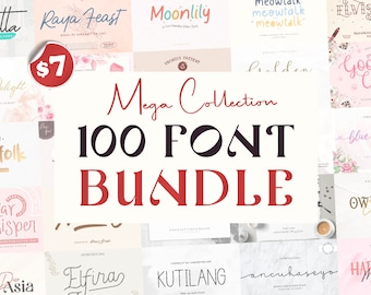 Mega Collection 100 Font, Handwritten Font, Font Bundle, Script Font, Modern Font, Display Font, Canva font, Procreate Font, Farmhouse Font