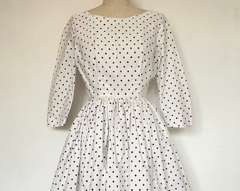 Vintage 1950s Horrockses Dress Polka Dot Print Cotton