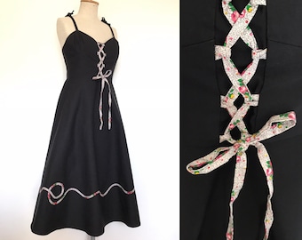 Vintage 1970s Lace Up Dress / Shubette / 70s Sundress
