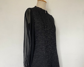 Vintage 1960s / 1970s Black Dress Sheer Sleeves / 70s LBD