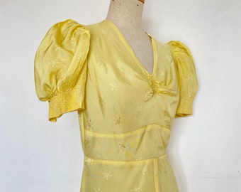 Vintage 1930s Satin Yellow Gown / 30s  Maxi Dress AS IS