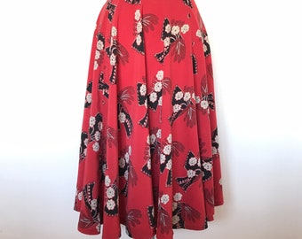 Vintage 1940s Red Silk Skirt Novelty Print