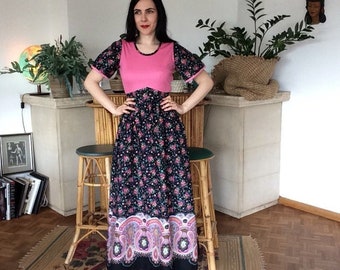 Vintage 1970er Jahre Maxi Kleid rosa Blumen