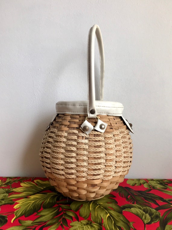 Vintage 1950s Wicker Basket Purse Handbag - image 3