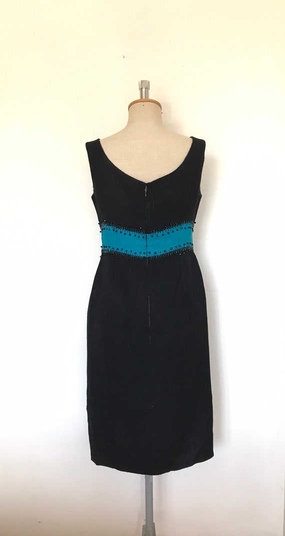 Vintage 1950s Wiggle Dress Beaded / 50s Linen Dre… - image 5