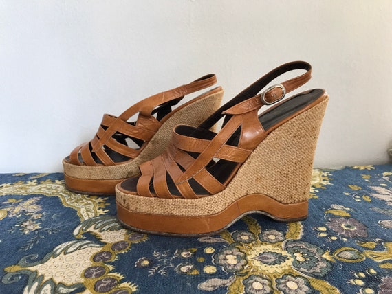 Vintage 1970s Platform Wedges Sandals Sergio R. US7 - Gem