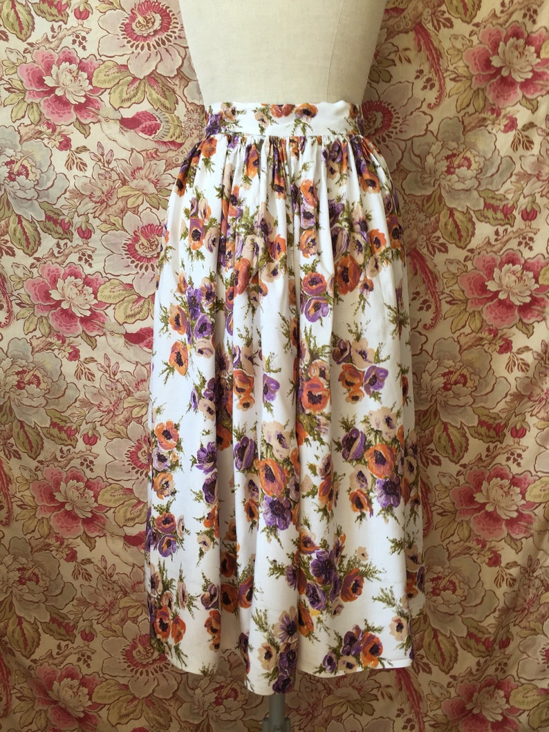 1950s Yellow Floral Cotton Skirt | XS/S