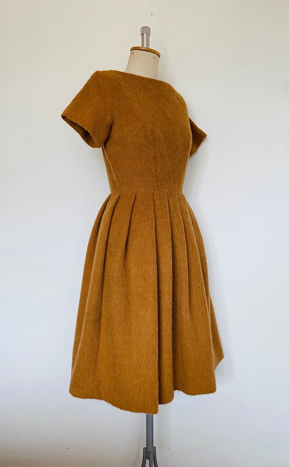 Vintage 1950s / 1960s Llama wool Dress / Camel Dre