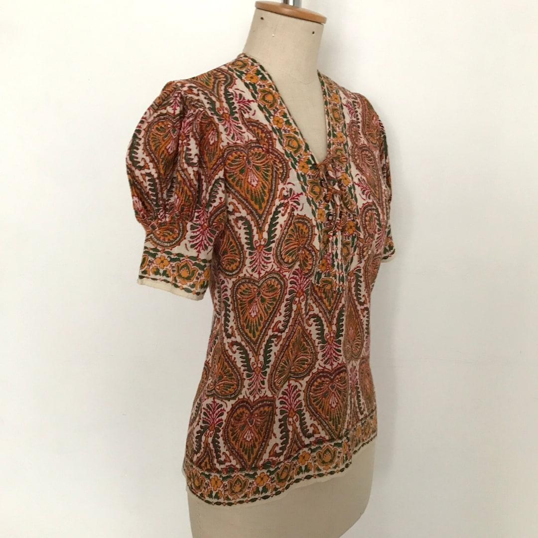 1970s Handwoven Indian Block Print Tunic Size Medium