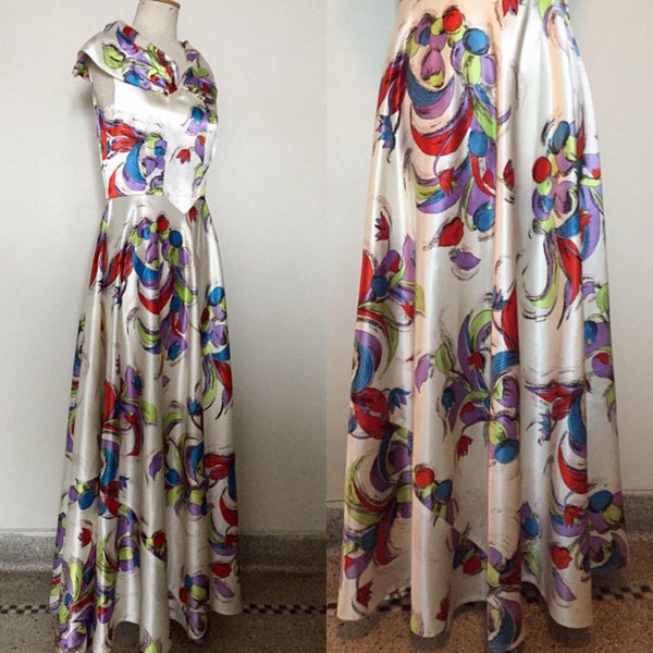 Robe longue en satin vintage des années 30 S/30s