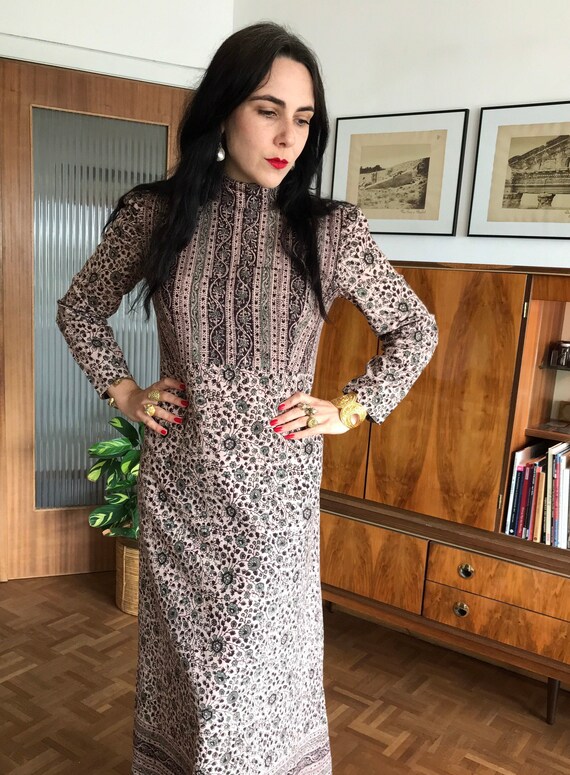 Vintage 1970s Indian Cotton Maxi Dress M