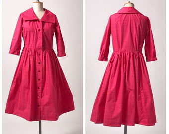 Vintage jaren 1950 / 1960s Roze Shirtwaist Jurk