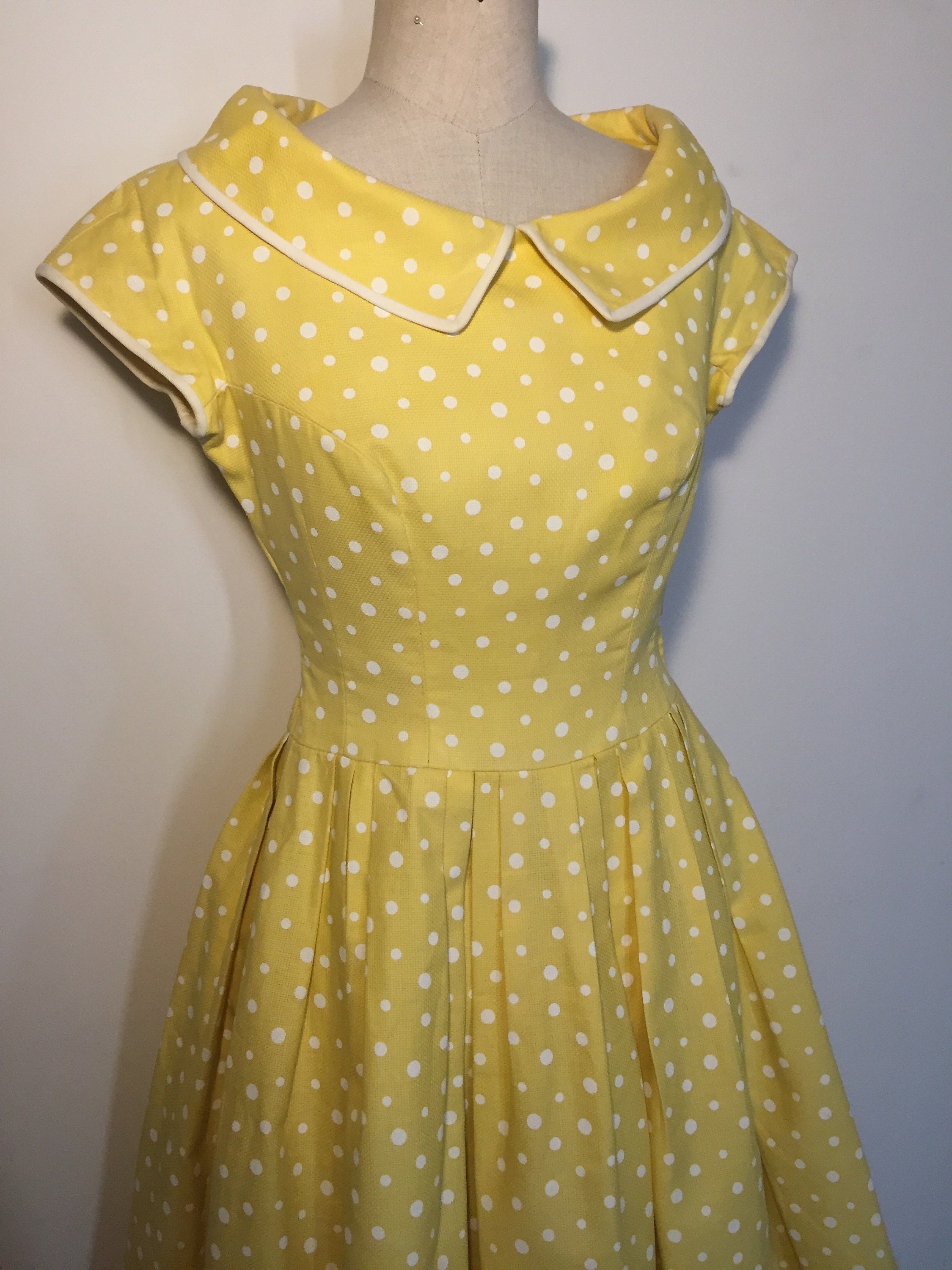 Vintage 1950s Yellow Polka Dot Dress - Etsy