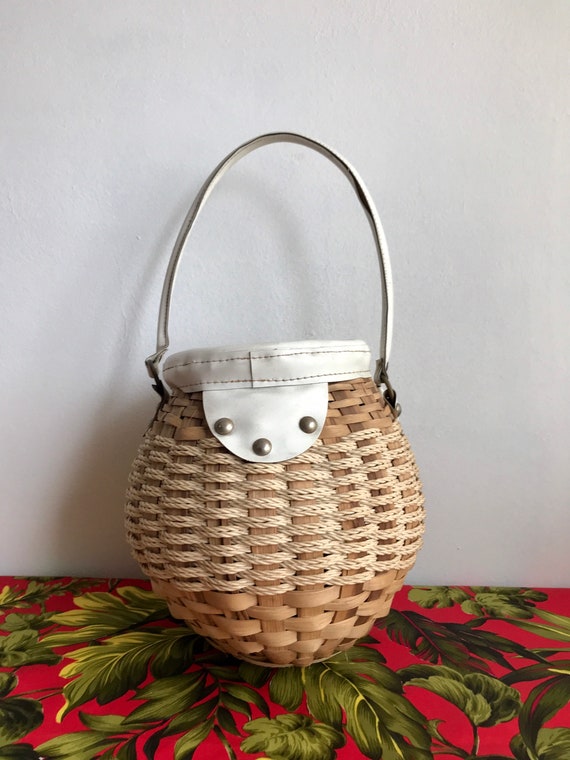 Vintage 1950s Wicker Basket Purse Handbag - image 4