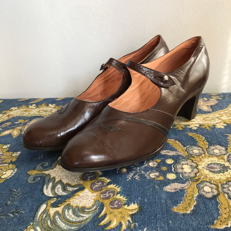 Vintage 1920s / 1930s Brown Leather Shoes / Deadstock EU41 - Etsy