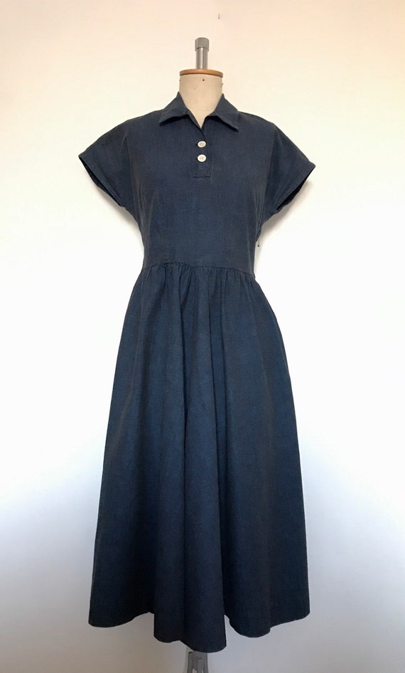 Vintage 1940s Blue Day Dress Cap Sleeves - image 2