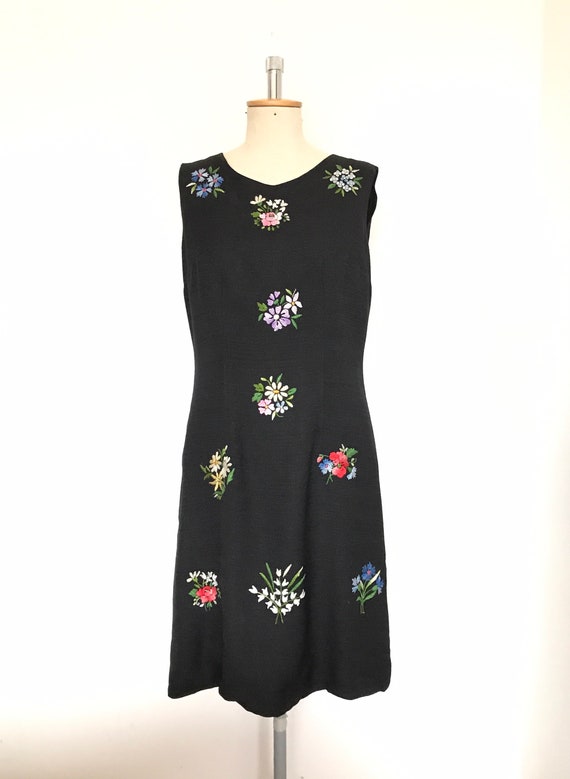 Vintage 1950s / 1960s Black Embroidered Dress / W… - image 8