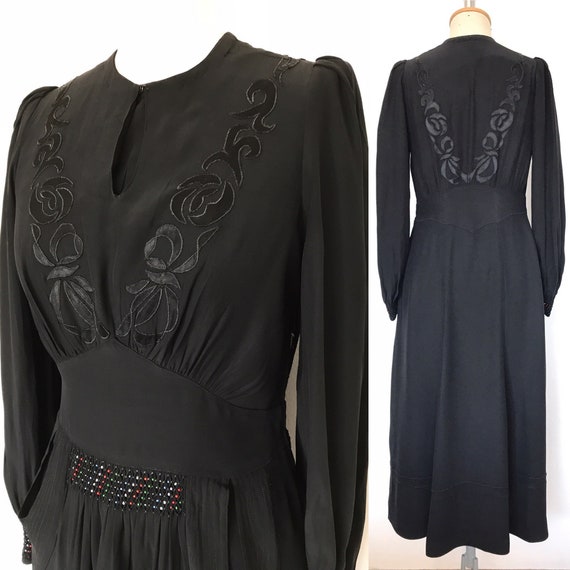 Vintage 1930s / 1940s Dress / Satin Crepe Dress E… - image 1
