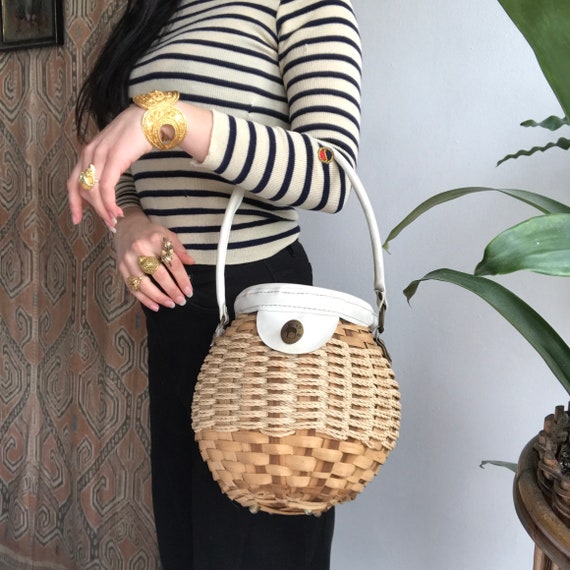 Vintage 1950s Wicker Basket Purse Handbag - image 1