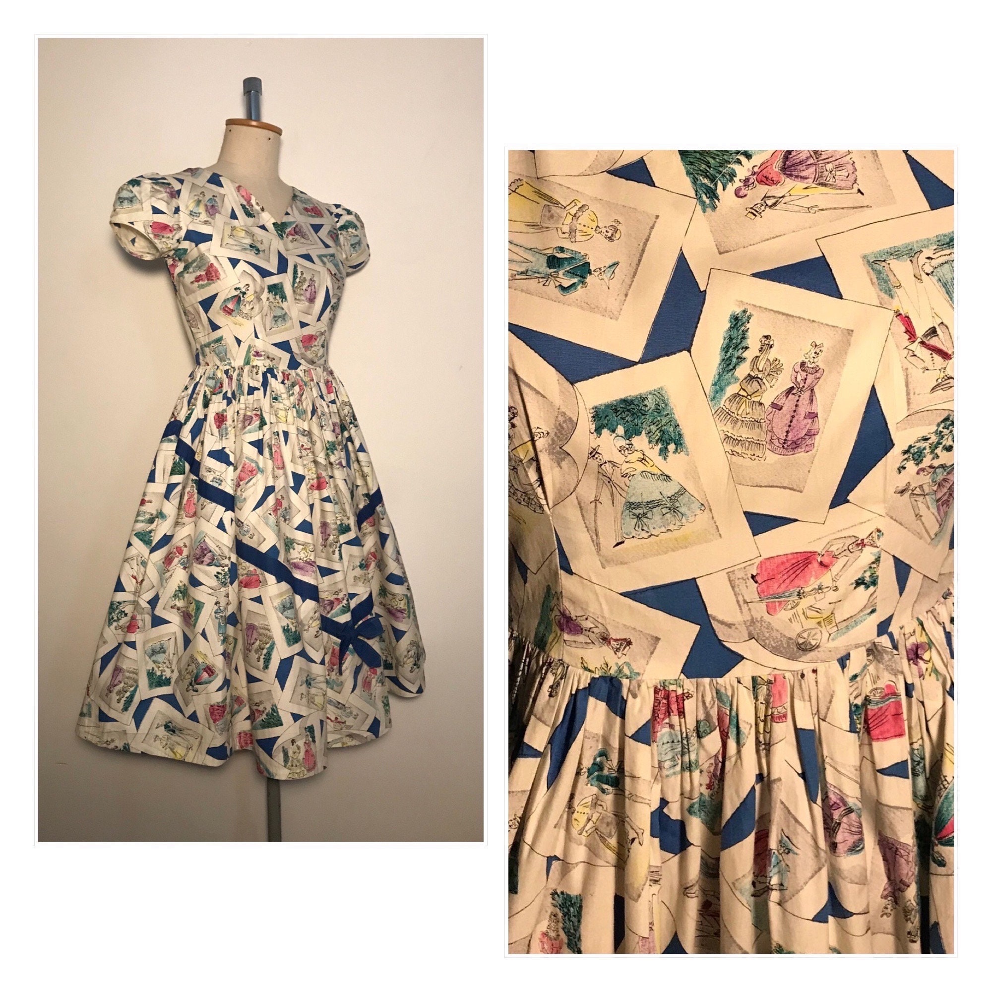 Vintage 1950s Novelty Print Dress Etsy