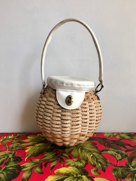 Vintage 1950s Wicker Basket Purse Handbag - image 2