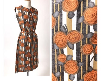 Vintage 1950s / 1960s Rose Print Wiggle Dress / Unworn 50s 60s Dress NWT