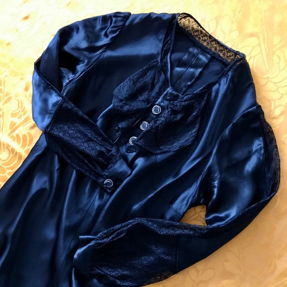 Vintage 1930s Black Satin Art Deco Dress