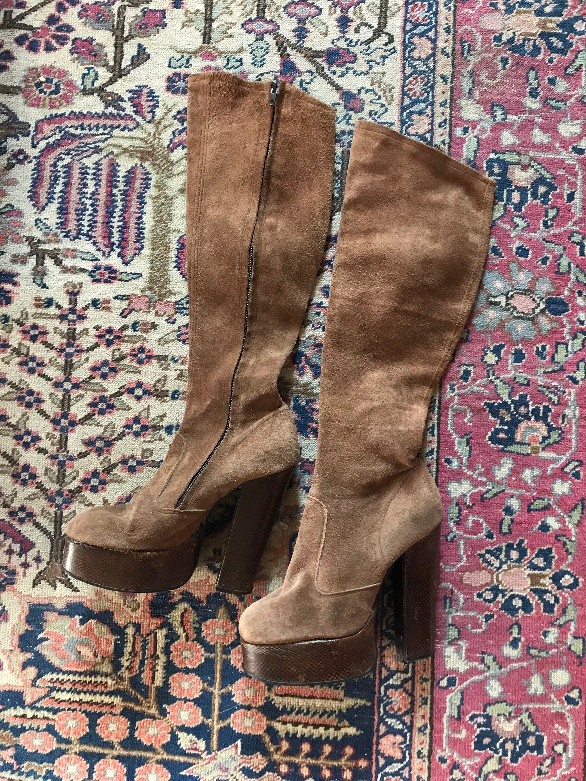 brown platform boots 70s