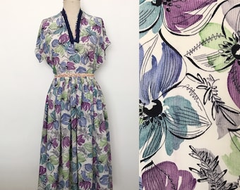 Vintage 1940s Floral Rayon Dress