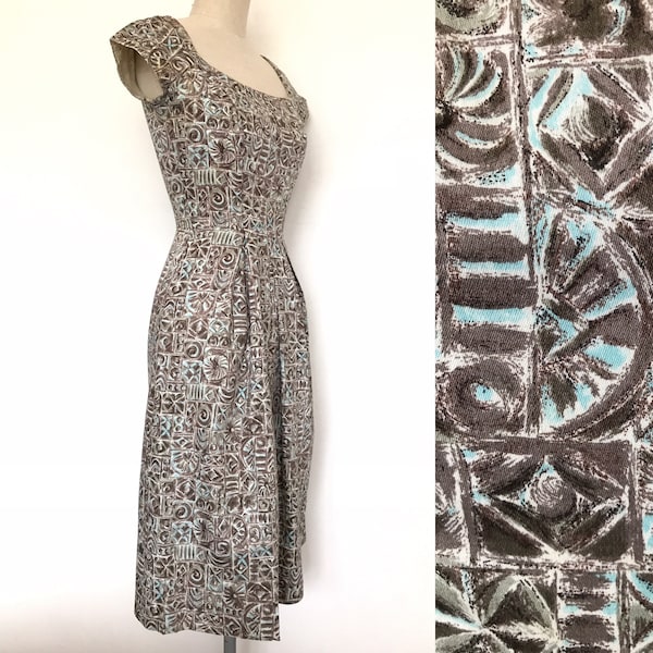 Vintage 1950s Wiggle Dress XS S / 50s Tiki Dress As Is