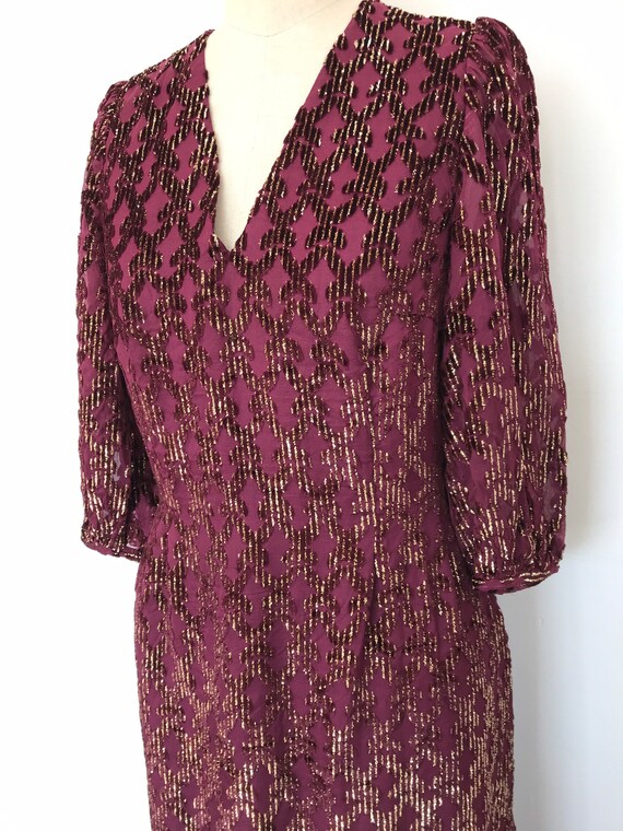 Vintage 1970s Purple Gold Lurex Devore Maxi Dress… - image 6