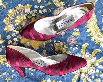 Vintage 1980s Pancaldi Pumps / 80s Fabric Shoes / Italian Heels / Pancaldi 1888