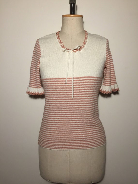 Vintage 1960s / 1970s Striped Knit Top - image 1