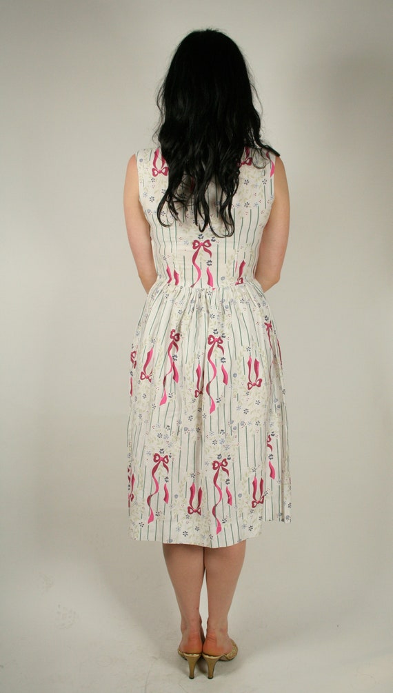 Vintage 50s white bow print day dress - image 5