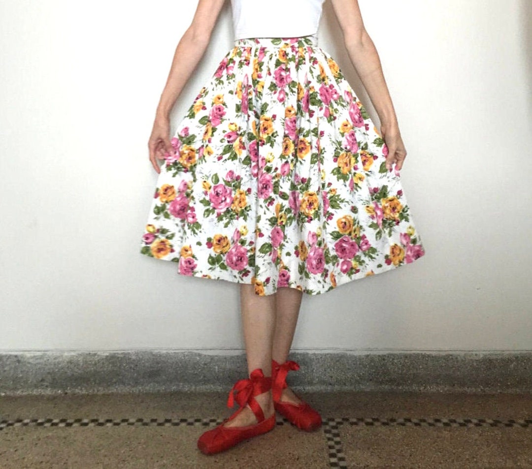 1950s Rosebud Print Skirt | XS/S